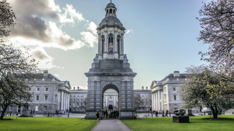 A view of Trinity College entrance in Dublin, Ireland